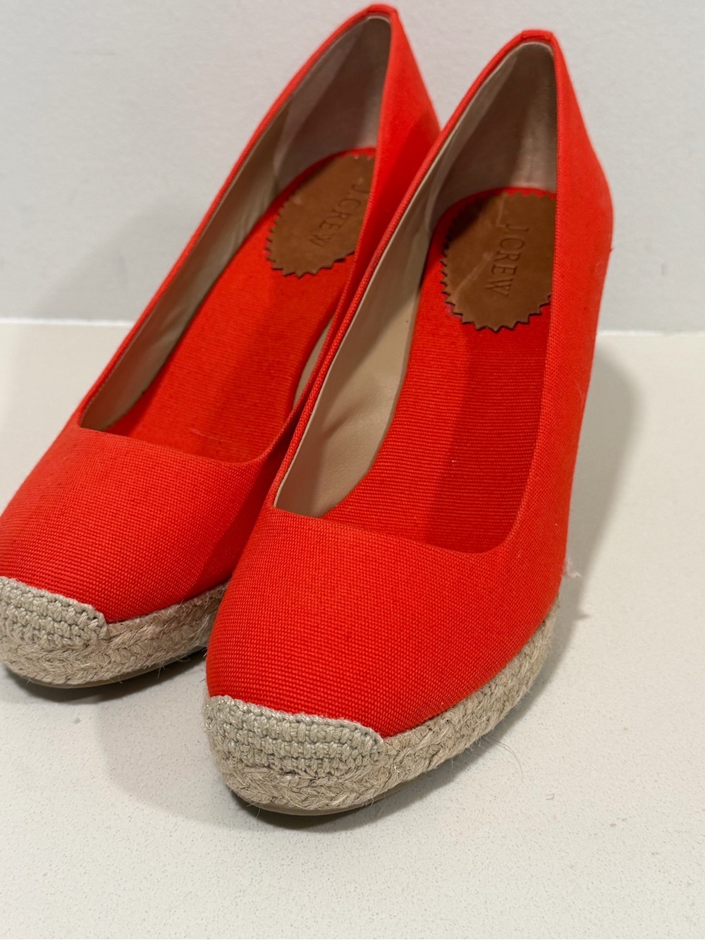 J. Crew Bright Red Canvas Espadrille Wedge Size 8